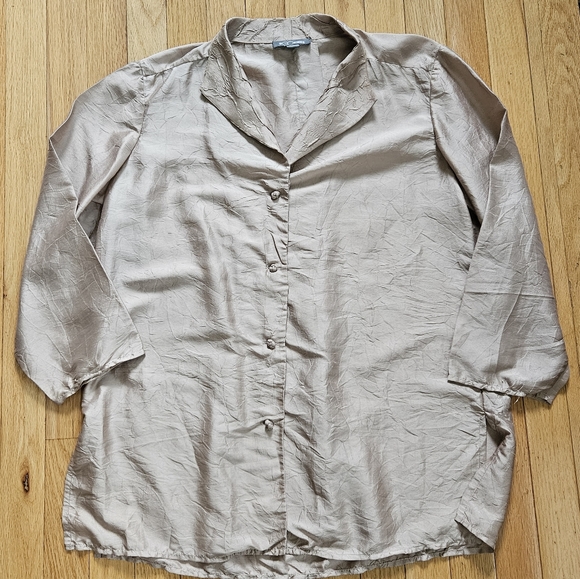 Go Silk Womens Top S Button Front Champagne Beige Crinkle Flaw Lagenlook - Picture 1 of 10